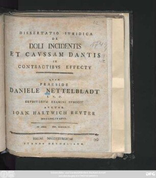 Dissertatio Ivridica De Doli Incidentis Et Cavssam Dantis In Contractibvs Effectv