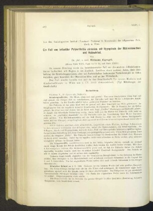 Ein Fall von infantiler Polyarthritis chronica mit Hypoplasie der Röhrenknochen und Halswirbel.