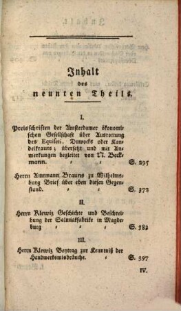Beyträge zur Oekonomie, Technologie, Polizey- und Cameralwissenschaft. 9. 1784