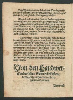 Von den Handwercken derselben Gewerckskosten, Morgensprachen, und andern zusamenkunfften
