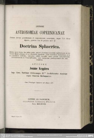 Epitome Astronomiae Copernicanae.