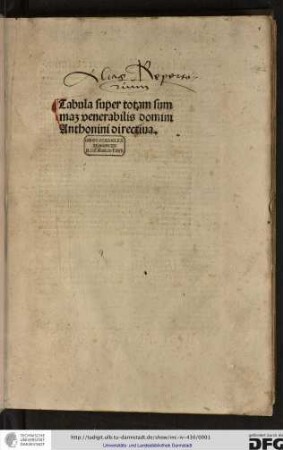 Tabula super totam summam venerabilis domini Antonini directiva