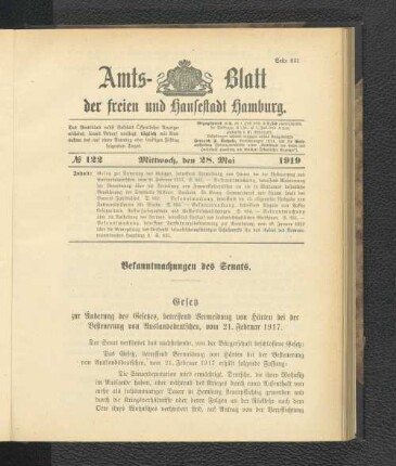 No.122, Mittwoch, den 28. Mai 1919