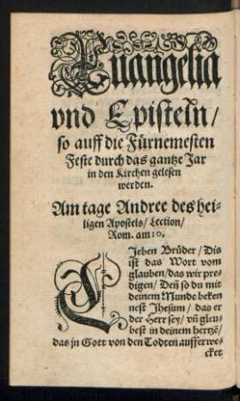 Am tage Andree des heiligen Apostels ...