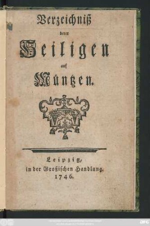 Verzeichniß derer Heiligen auf Müntzen
