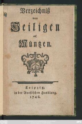 Verzeichniß derer Heiligen auf Müntzen