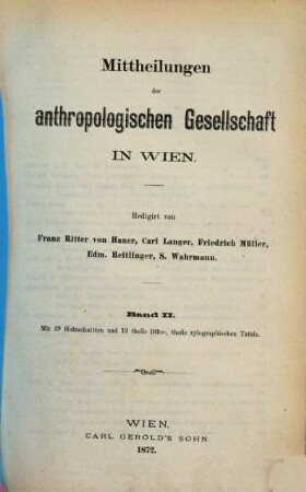 Mitteilungen der Anthropologischen Gesellschaft in Wien : MAG. 2, 2. 1872
