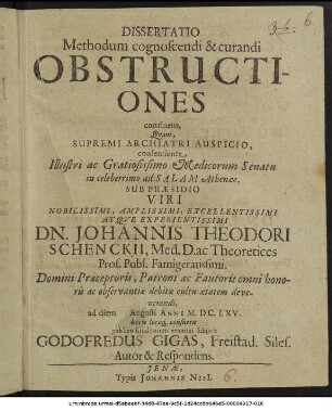 Dissertatio Methodum cognoscendi & curandi Obstructiones continens