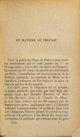Guerre de 1870 - 1871, [4]. Paris, le quatre septembre, et Ch"atillon, 2 septembre - 19 septembre : avec quatre cartes des opérations militaires