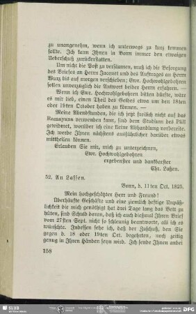 August Wilhelm von Schlegel an Christian Lassen, Bonn, 11.10.1825