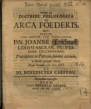 Diatribe Philologica De Arca Foederis