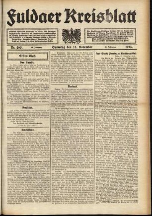 Erste Ausgabe vom Samstag, den 15. November 1913.