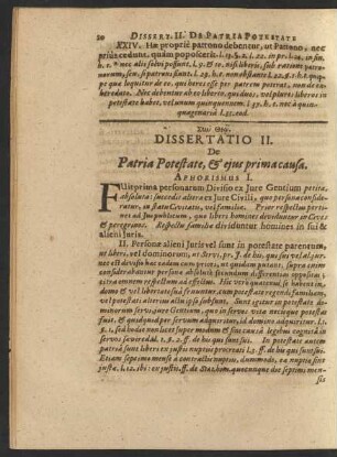 Dissertatio II. De Patria Potestate, & eius prima causa