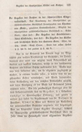 135-138 [Rezension] Die Regesten der Archive in der schweizerischen Eidgenossenschaft