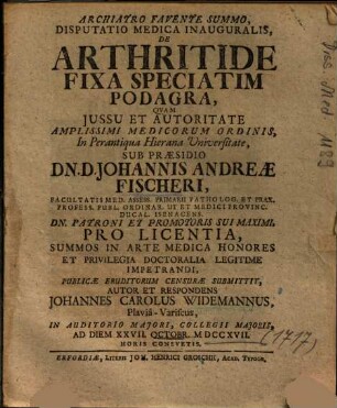 Disputatio Medica Inauguralis, De Arthritide Fixa Speciatim Podagra