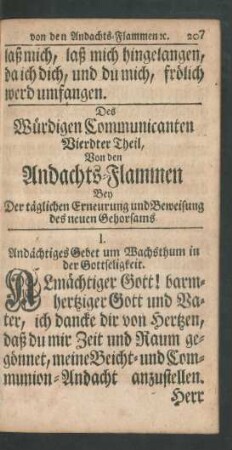 Des Würdigen Communicanten VierdterTheil, Von den Andachts-Flammen Bey Der täglichen Erneurung und Beweisung des neuen Gehorsams