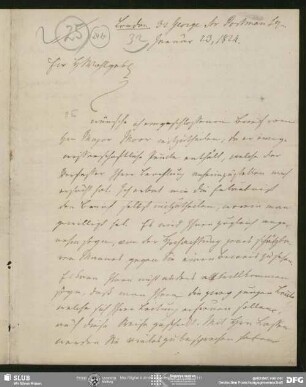 Eigenh. Brief von Georg Heinrich Nöhden an August Wilhelm von Schlegel, London, 23.01.1824