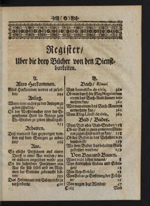Register / Uber die drey Bücher von den Dienstbarkeiten