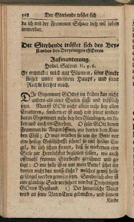 Der Sterbende tröstet sich des Beystandes des Dreyeinigen Gottes.