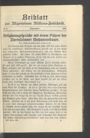 Beiblatt N° 5. September. 1913