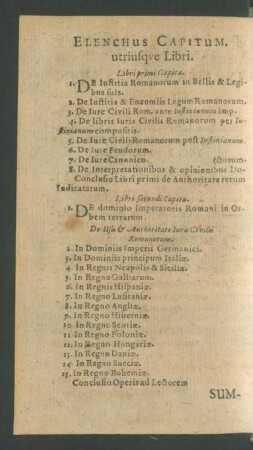 Elenchus Capitum. utriusque Libri.