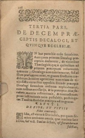 Tertia Pars, De Decem Praeceptis Decalogi, Et Qvinqve Ecclesiae.