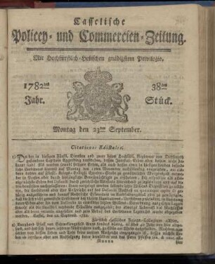 38tes Stueck, Montag den 23ten September. 1782