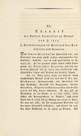 XI. Chronik der kaiserl. Universität zu Dorpat vom J. 1812 (unvollständig)