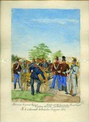 Uniformdarstellung, technische Truppen, Kaisertum Österreich, 1852.
