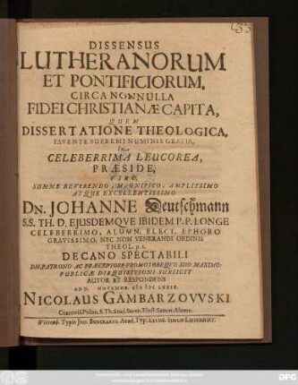 Dissensus Lutheranorum Et Pontificiorum, Circa Nonnulla Fidei Christianae Capita