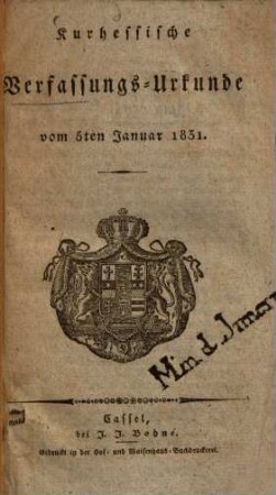 Kurhessische Verfassungs-Urkunde : vom 5. Jan. 1831