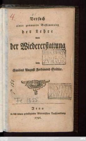 Versuch einer genauern Bestimmung der Lehre von der Wiedererstattung