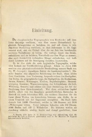 Hygienische Topographie der Stadt Rostock : Auf Veranlassung des "Rostocker Vereins für öffentliche Gesundheitspflege und unter Mitwirkung von Verschiedenen hsgg. von J. Uffelmann. Mit 1 Karte und 2 Skizzen