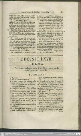 Decisio LXVII. De crimine mastuprationis & mollitiei, cum puella octo annorum, commisso