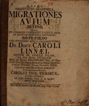 Diss. acad. migrationes avium sistens