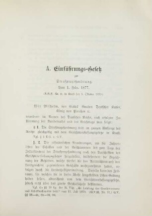 A. Einführungs-Gesetz zur Strafprozeßordnung. Vom 1. Febr. 1877.