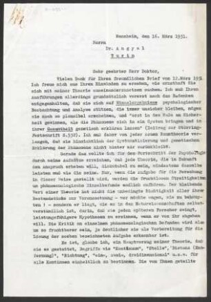 [Brief von Otto Selz an Andreas Angyal vom 16. März 1931]