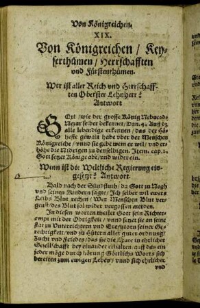 XIX. Von Königreichen/ Keyserthümen/ Herrschafften und Fürstenthümen.