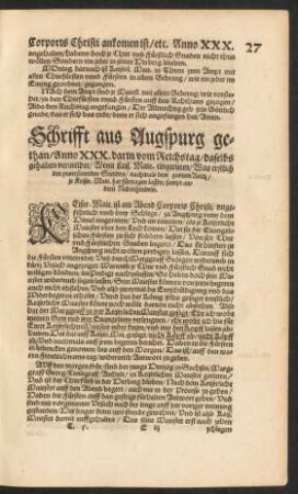 Schrifft aus Augspurg gethan/ Anno XXX. ...