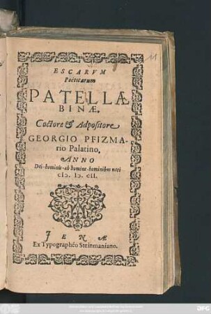 Escarum Poeticarum Patellae Binae