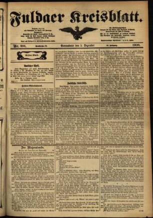 Erste Ausgabe vom Samstag, den 05. Dezember 1908.