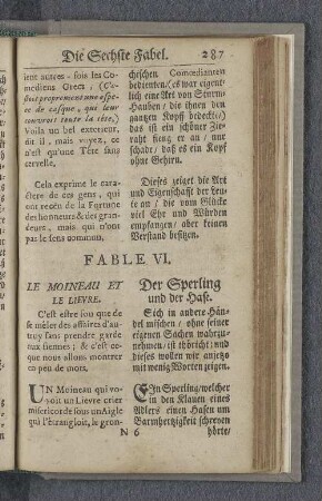 Fable VI. Le moineau et le lievre. Der Sperling und der Hase.