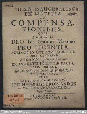 Theses Inaugurales Ex Materia De Compensationibus