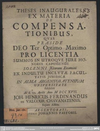 Theses Inaugurales Ex Materia De Compensationibus