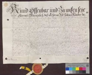 Kaufbrief des Tobias Klaiber von Kandern für Johannes Fünfschilling von Tumringen über Gefälle zu Ötlingen, Binzen und Kümmingen.