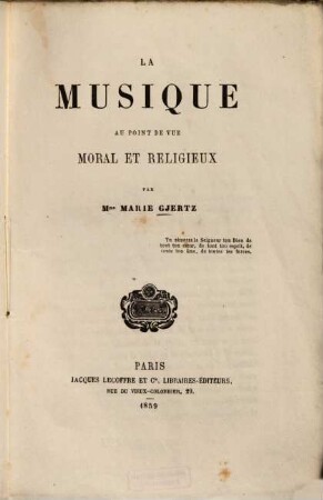 La musique au point de vue moral et religieux