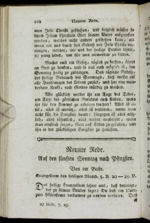 Neunte Rede. Auf den fünften Sonntag nach Pfingsten.