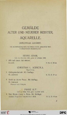 Gemälde Alter und Neuerer Meister, Aquarelle (Nr. 1-196)