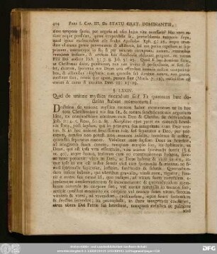 §. LXXIV. Quid de unione mystica notandum sit? Et quantum haec doctrina habeat momentum?