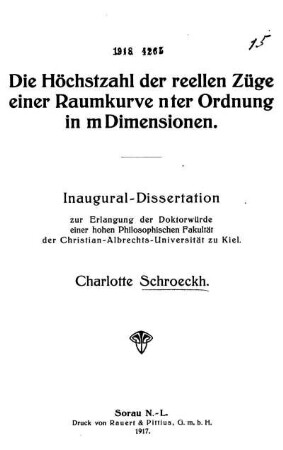 Die Höchstzahl der reellen Züge einer Raumkurve n-ter Ordnung in m-Dimensionen